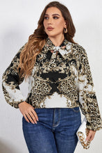 Load image into Gallery viewer, Melo Apparel Plus Size Printed Tie Neck Long Sleeve Blouse - Shop &amp; Buy
