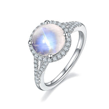 Load image into Gallery viewer, Natural Rainbow Moonstone Halo Engagement Rings, 925 Sterling Silver Promise Ring, Gift For Her, June Birthstone - Shop &amp; Buy
