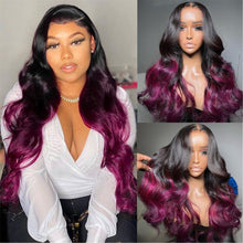 Load image into Gallery viewer, Ombre Human Hair Wigs Pre Plucked Body Wave T1B/Burgundy 4x4 Lace Closure Glueless Wig Human Hair Ready to Wear - Shop &amp; Buy
