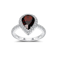 Load image into Gallery viewer, Oval Cut Halo Pave Set Simulated Diamond Engagement Ring Garnet Halo Gemstone Wedding Ring in 925 Sterling Silver - Shop &amp; Buy
