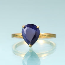 Load image into Gallery viewer, Pear Shape Blue Sapphire Solitaire Engagement Ring Women Yellow Gold Ring in 925 Sterling Silver Gift For Her - Shop &amp; Buy
