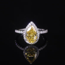 Load image into Gallery viewer, Pear Shape Diamond-fire CZ- Fancy Light Yellow Halo Engagement Rings 925 Sterling Silver Handmade Statement Ring - Shop &amp; Buy
