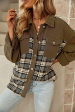 Load image into Gallery viewer, Plaid Collared Denim Jacket - Shop &amp; Buy
