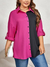 Load image into Gallery viewer, Plus Size Contrast Color Roll-Tap Sleeve Shirt - Shop &amp; Buy
