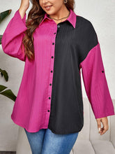 Load image into Gallery viewer, Plus Size Contrast Color Roll-Tap Sleeve Shirt - Shop &amp; Buy
