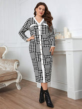 Load image into Gallery viewer, Plus Size Houndstooth Button-Down Long Sleeve Dress - Shop &amp; Buy
