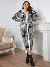 Load image into Gallery viewer, Plus Size Houndstooth Button-Down Long Sleeve Dress - Shop &amp; Buy
