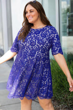 Load image into Gallery viewer, Plus Size Lace Detail Short Sleeve Round Neck Mini Dress - Shop &amp; Buy
