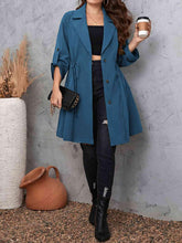 Load image into Gallery viewer, Plus Size Lapel Collar Drawstring Roll-Tab Sleeve Trench Coat - Shop &amp; Buy
