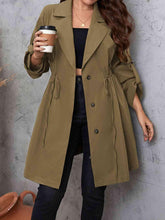 Load image into Gallery viewer, Plus Size Lapel Collar Drawstring Roll-Tab Sleeve Trench Coat - Shop &amp; Buy
