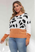 Load image into Gallery viewer, Plus Size Leopard Round Neck Long Sleeve Sweater - Shop &amp; Buy
