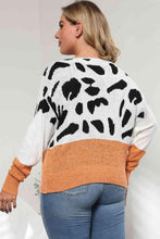 Load image into Gallery viewer, Plus Size Leopard Round Neck Long Sleeve Sweater - Shop &amp; Buy
