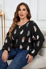 Load image into Gallery viewer, Plus Size Printed Round Neck Long Sleeve Cutout Blouse - Shop &amp; Buy
