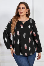 Load image into Gallery viewer, Plus Size Printed Round Neck Long Sleeve Cutout Blouse - Shop &amp; Buy
