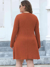 Load image into Gallery viewer, Plus Size Ribbed Buttoned V-Neck Long Sleeve Dress - Shop &amp; Buy
