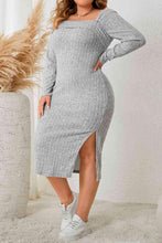 Load image into Gallery viewer, Plus Size Square Neck Long Sleeve Slit Dress - Shop &amp; Buy
