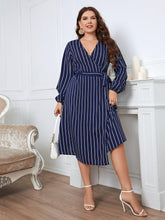 Load image into Gallery viewer, Plus Size Striped Surplice Neck Long Sleeve Dress - Shop &amp; Buy
