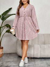 Load image into Gallery viewer, Plus Size V-Neck Tie Waist Long Sleeve Dress - Shop &amp; Buy
