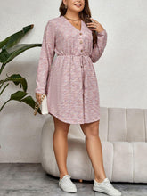 Load image into Gallery viewer, Plus Size V-Neck Tie Waist Long Sleeve Dress - Shop &amp; Buy
