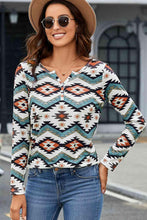 Load image into Gallery viewer, Printed Notched Neck Long Sleeve Top - Shop &amp; Buy
