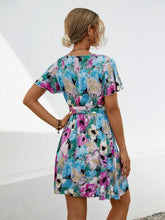 Load image into Gallery viewer, Printed Surplice Tie Waist Mini Dress - Shop &amp; Buy
