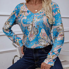 Load image into Gallery viewer, Printed V-Neck Long Sleeve Blouse - Shop &amp; Buy
