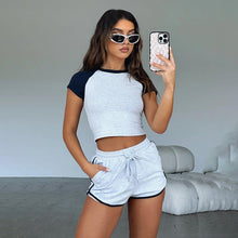 Load image into Gallery viewer, Prowow Two Piece Women Tracksuits 2023 New Summer Casual Slim Fit Sporty Suits Cropped Tops Shorts Patchwork Color Clothing Set - Shop &amp; Buy