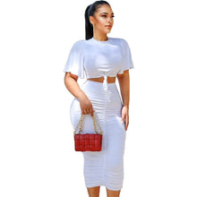 Load image into Gallery viewer, Prowow Women Clothing Set Short Sleeve Shirt Folds Maxi Skirt Two Piece Summer Solid Color Suit Outfits - Shop &amp; Buy

