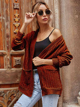Load image into Gallery viewer, Ribbed Open Front Long Sleeve Cardigan with Pockets - Shop &amp; Buy

