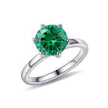 Load image into Gallery viewer, Round Dark Emerald CZ Six Prong Solitaire Engagement Rings 925 Sterling Silver Gemstone Ring Wedding Gift For Her - Shop &amp; Buy
