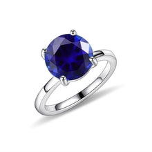 Load image into Gallery viewer, Round Lab Blue Sapphire Four Prong Solitaire Engagement Rings 925 Sterling Silver Gemstone Ring Gift For Her - Shop &amp; Buy
