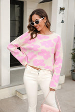 Load image into Gallery viewer, Round Neck Flower Pattern Dropped Shoulder Pullover Sweater - Shop &amp; Buy
