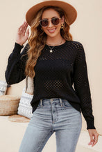 Load image into Gallery viewer, Round Neck Openwork Dropped Shoulder Knit Top - Shop &amp; Buy
