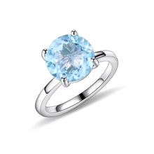 Load image into Gallery viewer, Round Sky Blue Topaz Four Prong Solitaire Engagement Rings 925 Sterling Silver Anniversary Promise Gift Ring - Shop &amp; Buy
