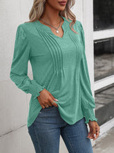 Load image into Gallery viewer, Ruched Notched Neck Puff Sleeve Smocked Wrist Blouse - Shop &amp; Buy
