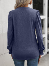 Load image into Gallery viewer, Ruched Notched Neck Puff Sleeve Smocked Wrist Blouse - Shop &amp; Buy

