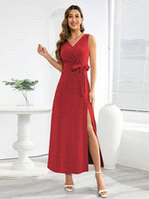 Load image into Gallery viewer, Slit Surplice Tie Waist Sleeveless Dress - Shop &amp; Buy
