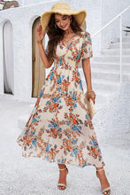 Load image into Gallery viewer, Smocked Floral V-Neck Short Sleeve Dress - Shop &amp; Buy
