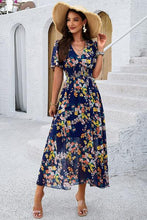 Load image into Gallery viewer, Smocked Floral V-Neck Short Sleeve Dress - Shop &amp; Buy

