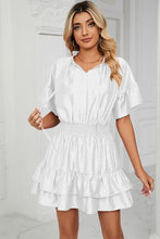 Load image into Gallery viewer, Smocked Tie Neck Flounce Sleeve Dress - Shop &amp; Buy
