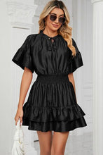 Load image into Gallery viewer, Smocked Tie Neck Flounce Sleeve Dress - Shop &amp; Buy
