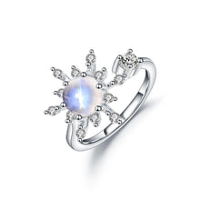 Load image into Gallery viewer, Snowflake Rainbow Moonstone Engagement Rings, 925 Sterling Silver Adjustable Open Ring Gift For Her June Birthstone - Shop &amp; Buy
