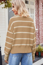 Load image into Gallery viewer, Striped Dropped Shoulder Notched Neck Knit Top - Shop &amp; Buy
