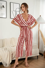Load image into Gallery viewer, Striped V Neck Wide Leg Jumpsuit - Shop &amp; Buy
