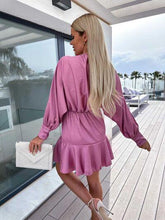 Load image into Gallery viewer, Surplice Ruffle Hem Lantern Sleeve Mini Dress - Shop &amp; Buy
