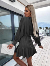 Load image into Gallery viewer, Surplice Ruffle Hem Lantern Sleeve Mini Dress - Shop &amp; Buy
