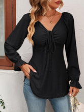 Load image into Gallery viewer, Tie Front V-Neck Puff Sleeve Blouse - Shop &amp; Buy
