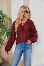 Load image into Gallery viewer, Tie Neck Balloon Sleeve Blouse - Shop &amp; Buy
