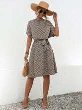 Load image into Gallery viewer, Tied Printed Mock Neck Short Sleeve Dress - Shop &amp; Buy
