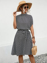 Load image into Gallery viewer, Tied Printed Mock Neck Short Sleeve Dress - Shop &amp; Buy
